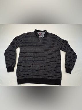 Rey Polo Men’s Striped Long Sleeve Knit Polo Shirt - Size 4XL - Grey/Black